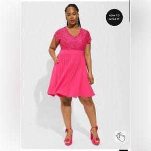 Torrid v-neck lace contrast mini dress